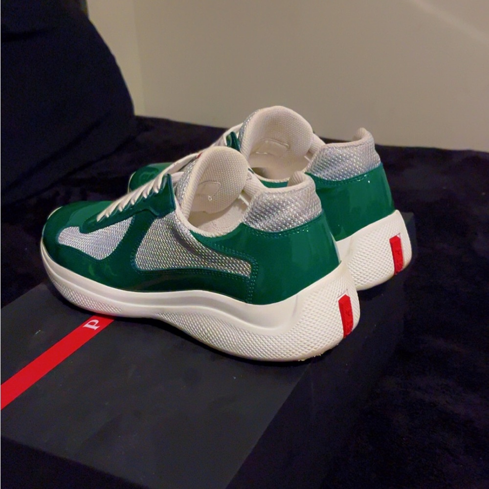 Prada Men's Green and Gray Sneakers - Picture 4 of 6